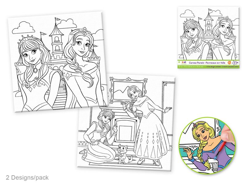 Krafty Kids 10x10in DIY Canvas Panels 2pc Princess Tale Asst