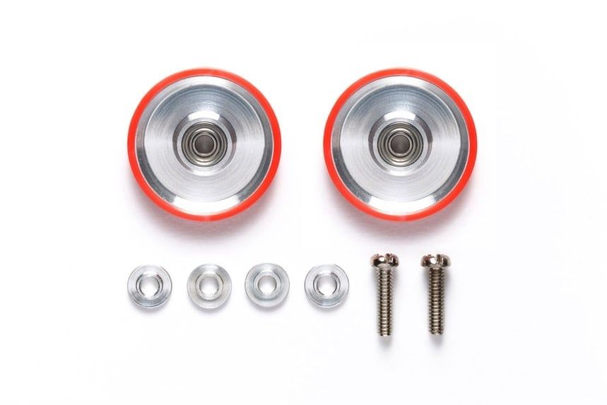 Tamiya JR 17MM ALUM BALL-RACE ROLLERS W/Plastic Rings Dish Type Red