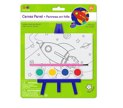 Krafty Kids Canvas Panel on Easel w/4 Paint Pots and Brush Rocket