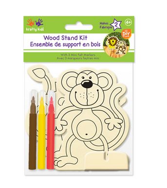MultiCraft DIY Wood Stand Kits 2ct w/3 Mini Felt Markers F) Animal Pals