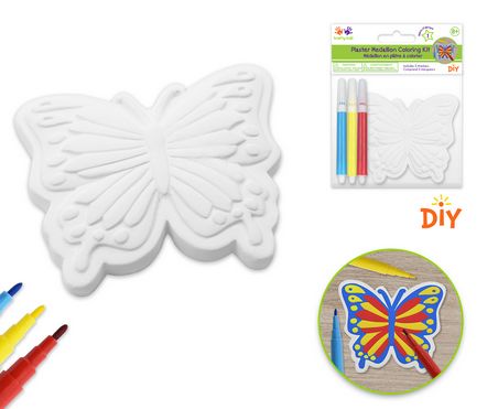 Krafty Kids DIY Plaster Medallion Coloring Kit Markers Butterfly Krafty Kids DIY Plaster Medallion Coloring Kit Markers Butterfly