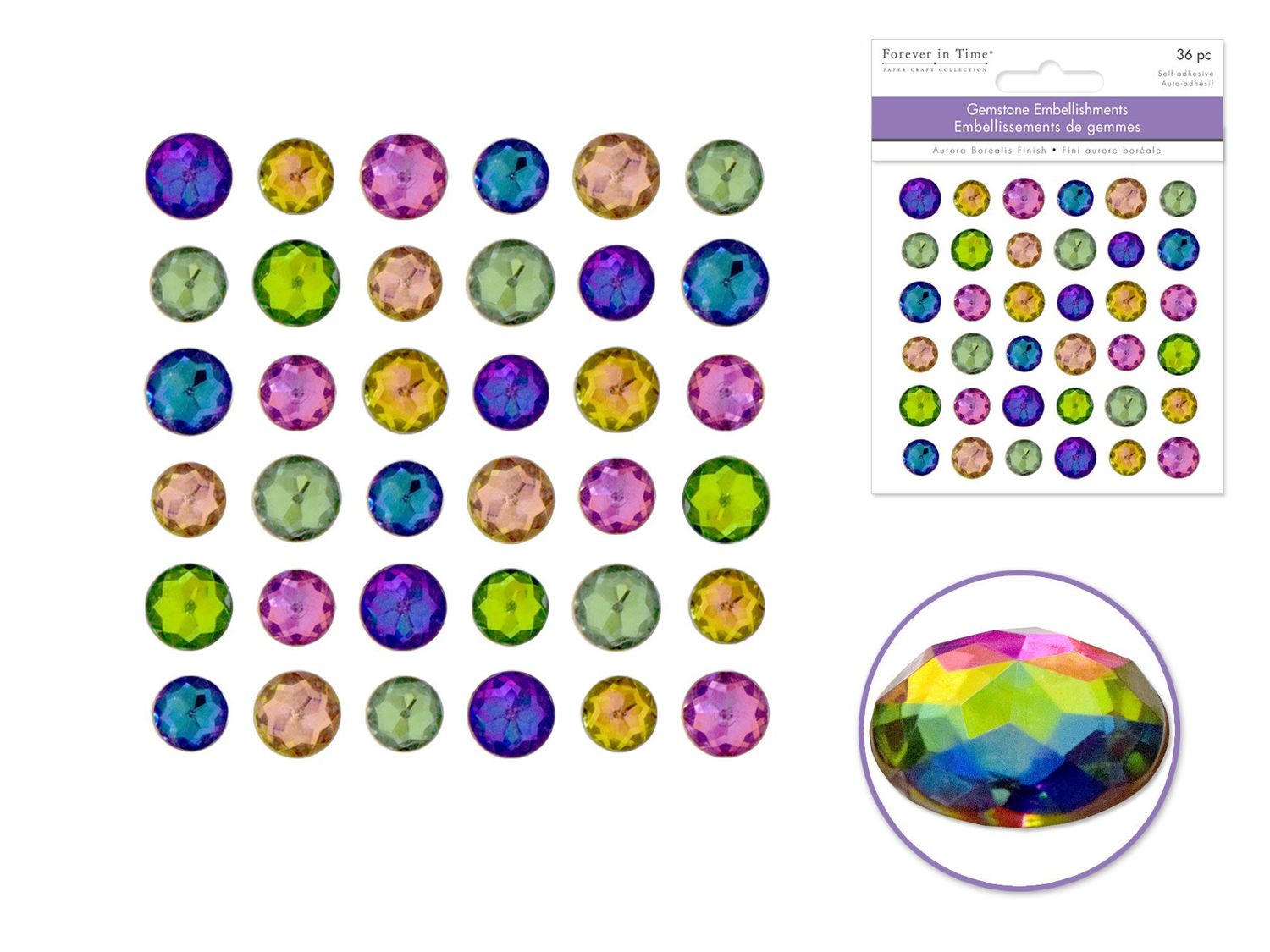 Forever In Time Self Stick Gemstones Aurora Borealis Finish 1cm to 1.2cm 36pc