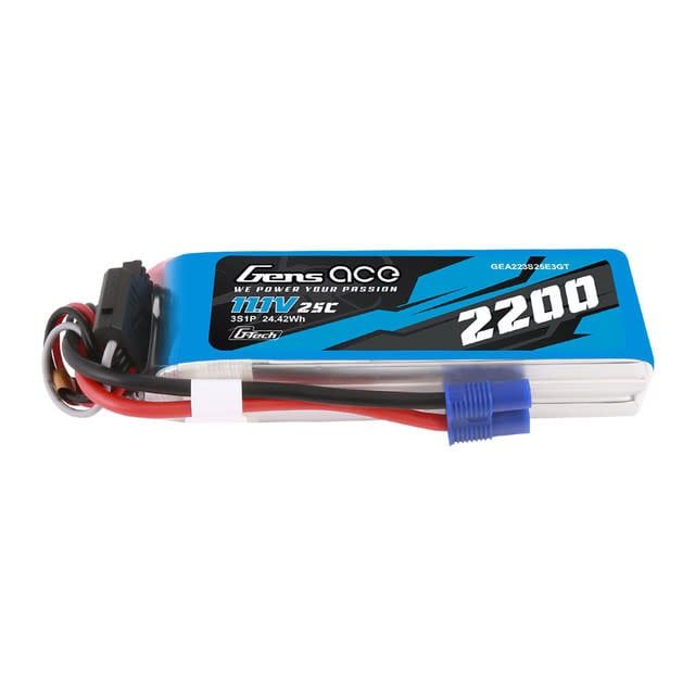 GENS ACE 2200mAh 3S 11.1V 25C G-Tech Lipo Battery Pack with EC3 Plug for RC Plane