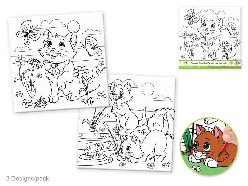 Krafty Kids 10x10in DIY Canvas Panels 2pc Kitties Asst