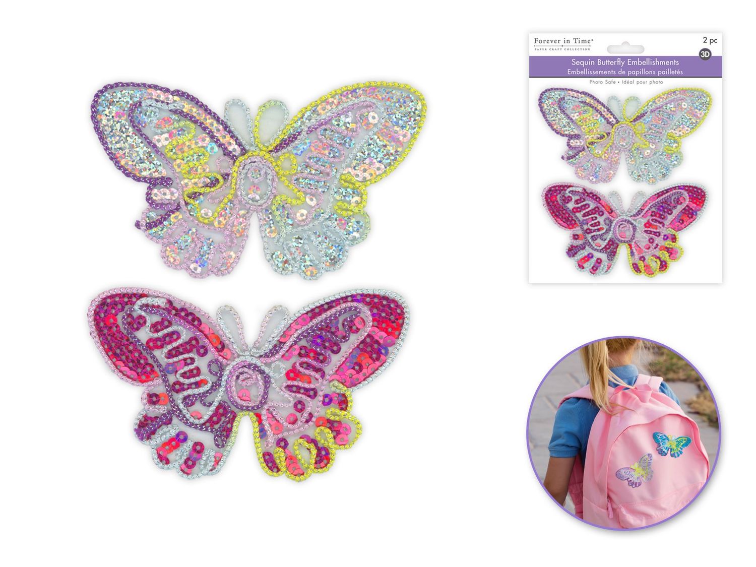 Forever In Time 5x3in Pastel Sequin Butterflies 2pc