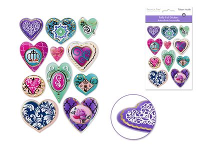 Forever In Time Paper Craft Stickers Foil Puffy Fancy Hearts