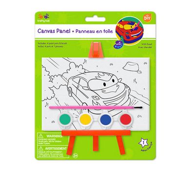 Krafty Kids Canvas Panel on Easel w/4 Paint Pots+Brush Cars