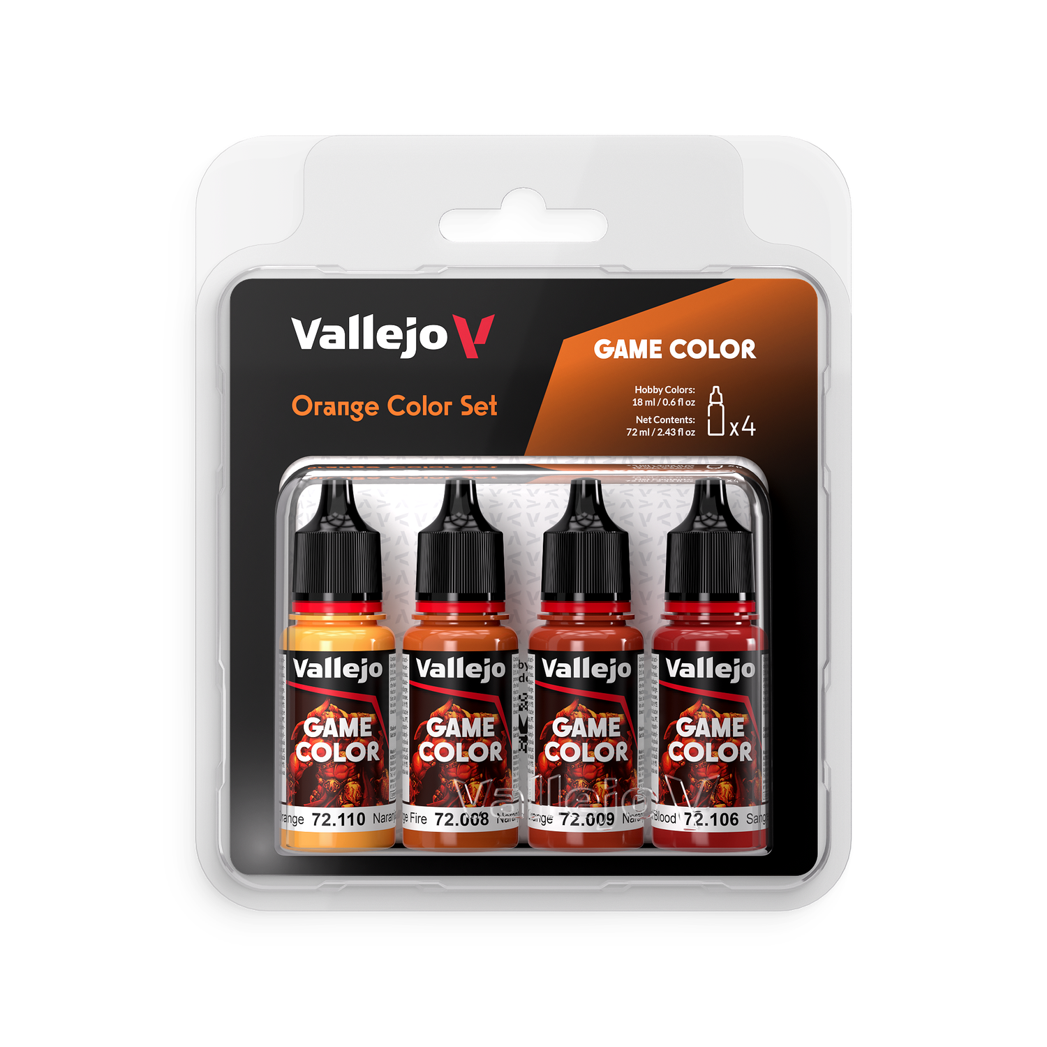 Vallejo Game Color 72-110/008/009/106 Orange Paint Set 4pc