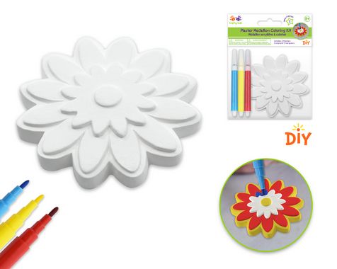 Krafty Kids DIY Plaster Medallion Coloring Kit Markers Flower
