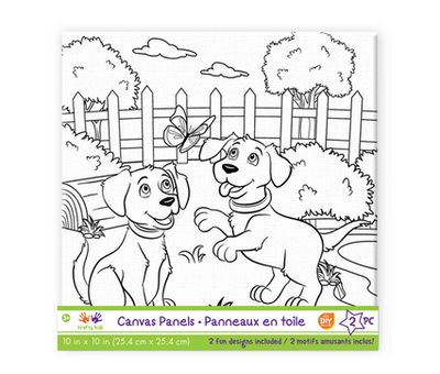 Krafty Kids 10x10in DIY Canvas Panels 2pc Asst Designs Doggies