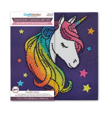 CraftMedley Stretch Artist 7.9x7.9 inDiamond Painting Primed Back Stapled Canvas Kit Unicorn