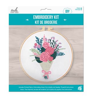 Needle Crafter Kit DIY Embroidery Cross-Stitch Kit w/Needle B) Floral Bouquet