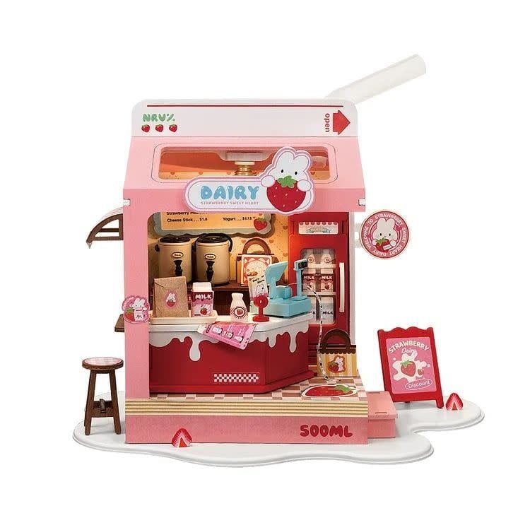 Robotime Rolife Strawberry Milk Box DIY Miniature House Kit