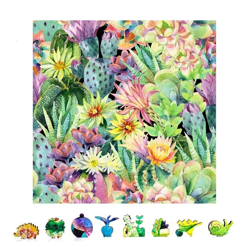 Zen Chalet Floral Cactus Wooden Puzzle 500 piece