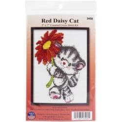 Design Works 5x7in Red Daisy Cat Cross Stitch