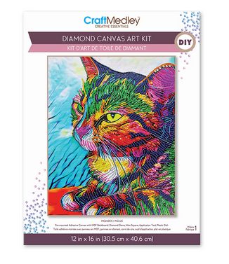 CraftMedley 12x16in Diamond Painting Kit with Gems Tools and Tray Cat