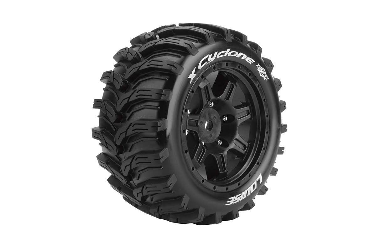 Louise MFT X-Cyclone X-MAXX Sport Monster Truck Tires, 24mm Hex, Mounted on Black Rim (2)
