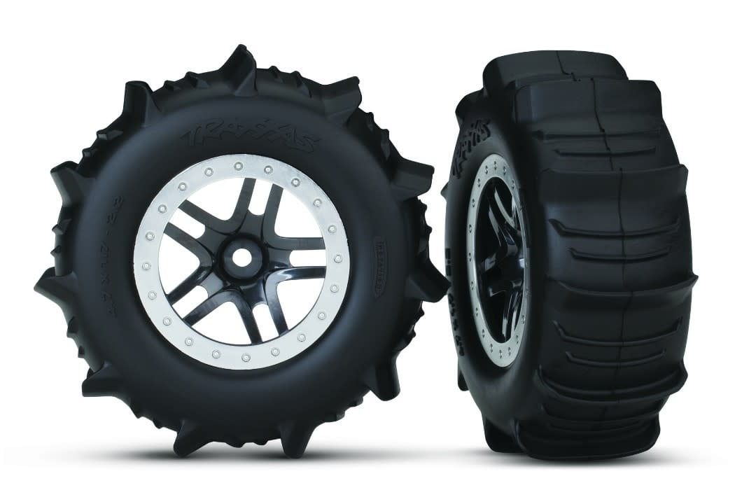 Traxxas Paddle Tires &amp; Wheels, Glued 4wd F/R, 2wd Rear TSM Rated