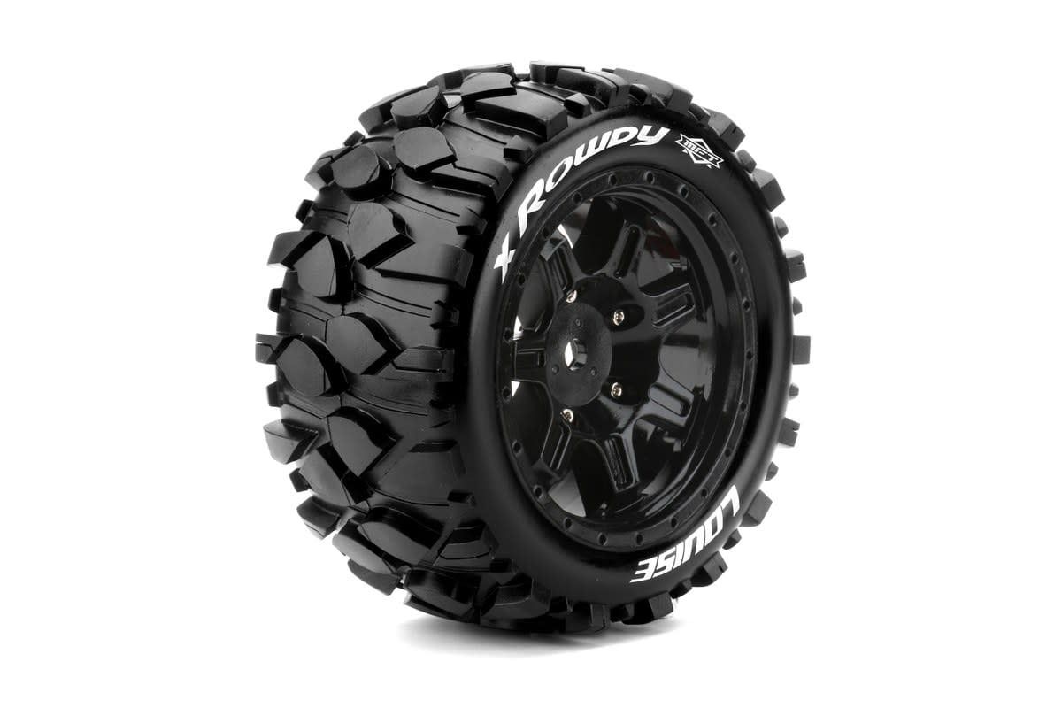 Louise MFT X-Rowdy Sport Monster Truck Tires, 24mm Hex, Mounted on Black Rim (2), fits X-MAXX