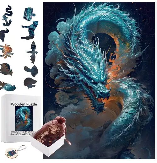 PM Hobbycraft Challenging Blue Dragon Wooden Puzzle