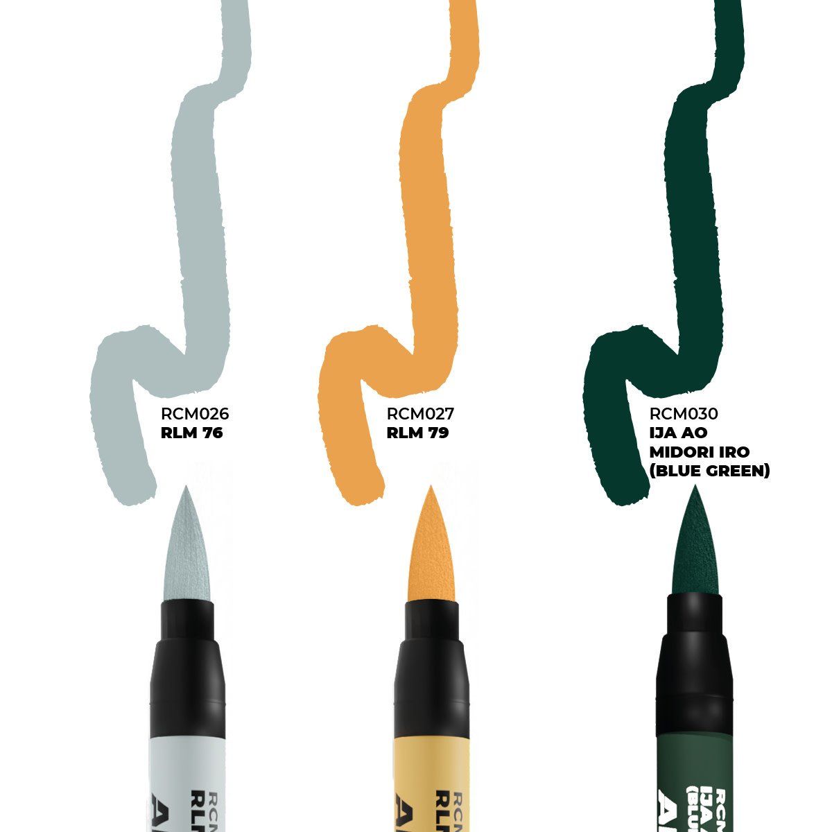 AK Interactive Real Colors Markers WWII Axis Aircraft Squiggle Camouflage Colors 3pc Set