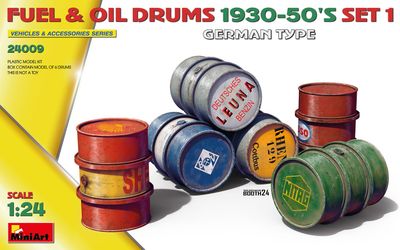 Miniart 1/24 Fuel &amp; Oil Drums 1930 50'S Set 1. German Type