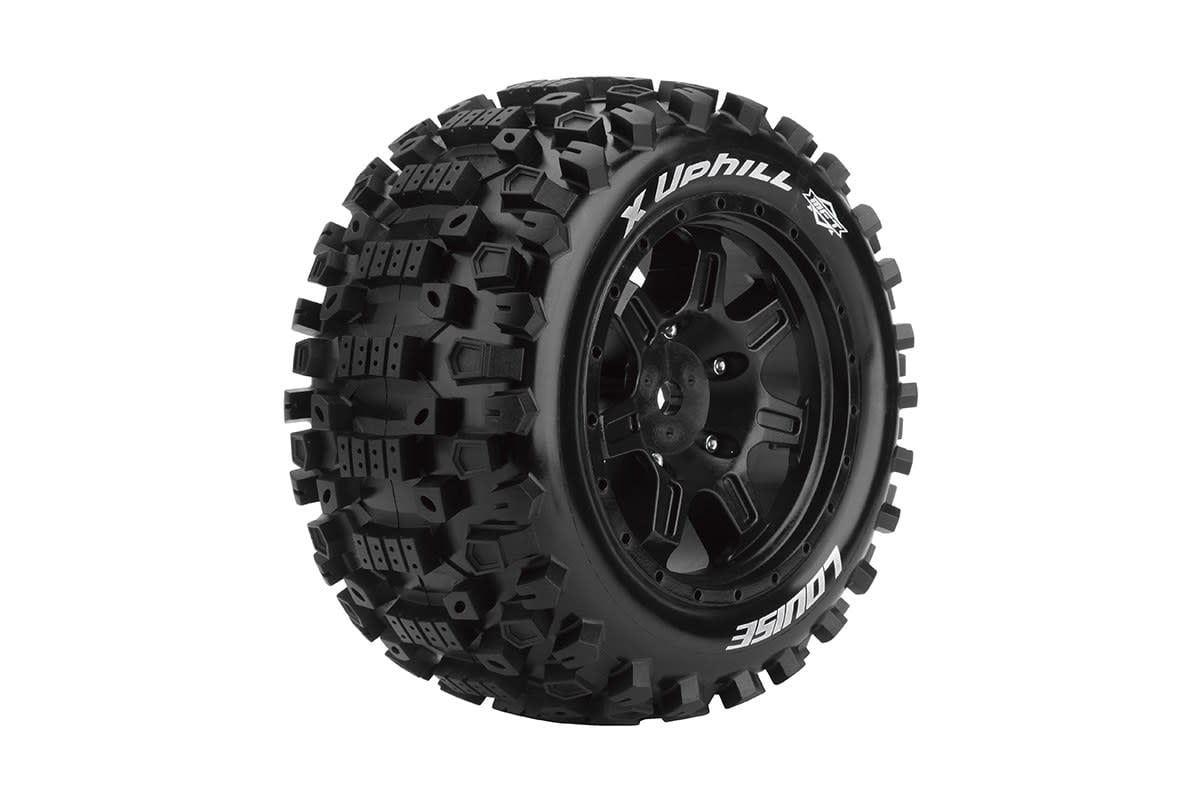 Louise MFT X-Uphill Sport Monster Truck Tires, 24mm Hex, Mounted on Black Rim (2), fits X-MAXX