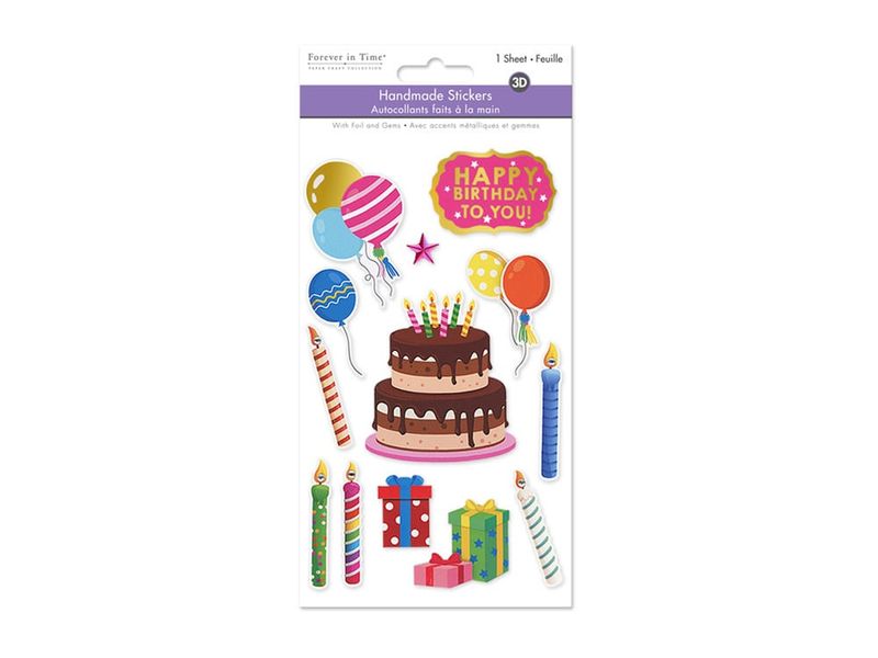 Forever In Time Handmade 3D Sticker Happy Birthday 4.4x7.5in