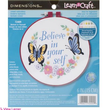 Dimensions Learn-A-Craft Embroidery Kit 6&quot; Round Believe In Yourself-Stitched In Thread