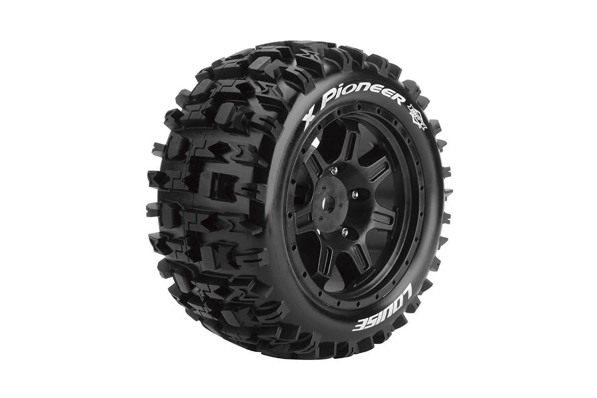 Louise MFT X-Pioneer Sport Monster Truck Tires, 24mm Hex, Mounted on Black Rim (2), fits X-MAXX