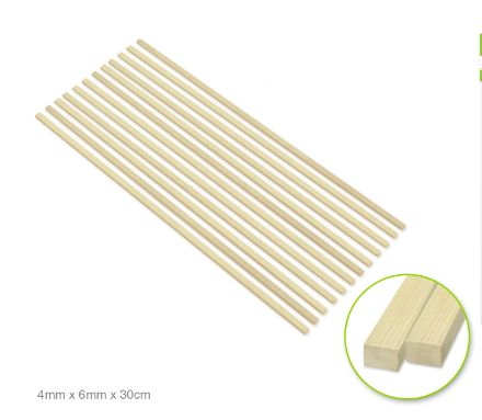 Krafty Kids Craftwood Rect Dowel 4mmx6mmx30cm L Natural 12 Pack
