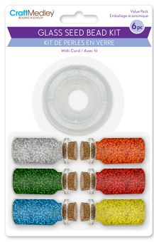 CraftMedley Assorted Glass Seed Bead Kit with Cord and Cork Stopper Bright 6pc