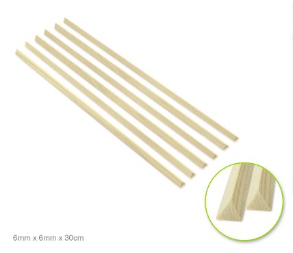 Krafty Kids Craftwood 6mm*6mm*30cm Long Natural Triangle Dowel x6