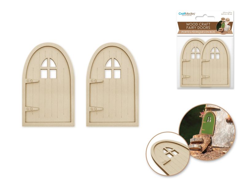 CraftMedley 2.4x3.1in Wood Craft DIY Mini Fairy Door Arch 2pc