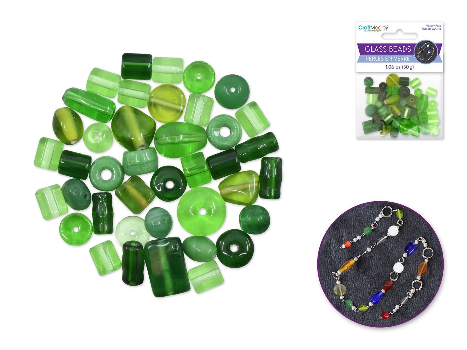 CraftMedley 8-14mm Glass Beads Handmade Lampwork Mix Pack Green 30g