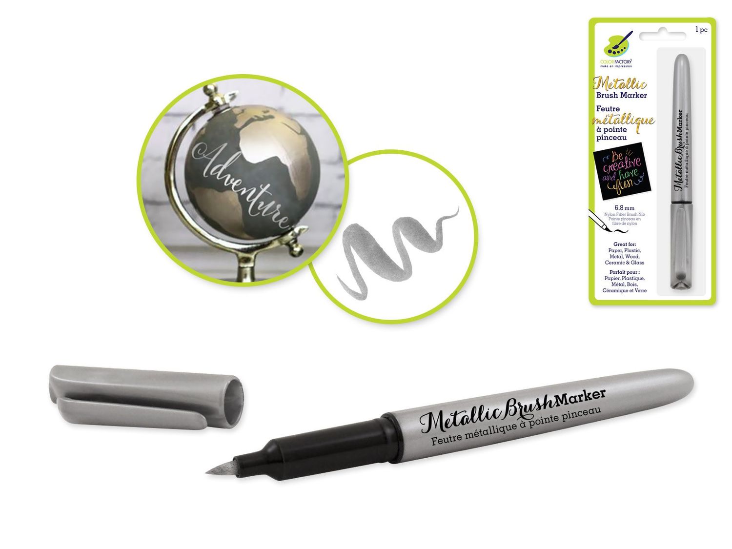 Colorfactory 6.8mm Metallic Brush Marker Permanent Silver