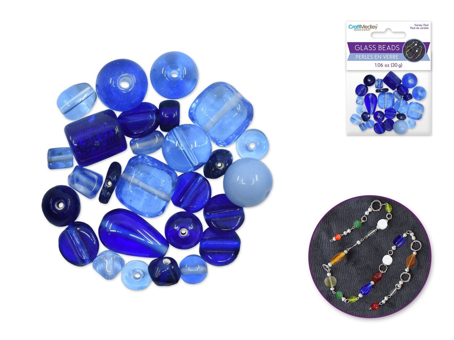 CraftMedley 8-14mm Glass Beads Handmade Lampwork Mix Pack Royal 30g
