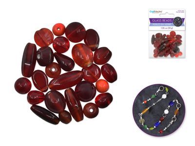 CraftMedley 8-14mm Glass Beads Handmade Lampwork Mix Pack Red 30g