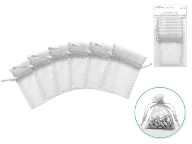 MultiCraft A Brides Wish 3x4in Sheer Organza Bags with Shimmering Silver Ribbon 6pc