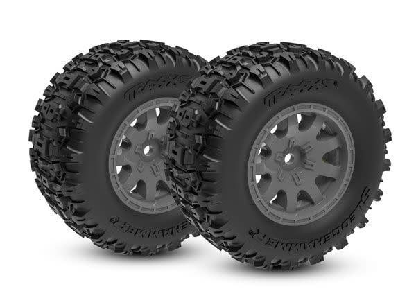 Traxxas Tires &amp; wheels, assembled (charcoal gray)(rear)(2)