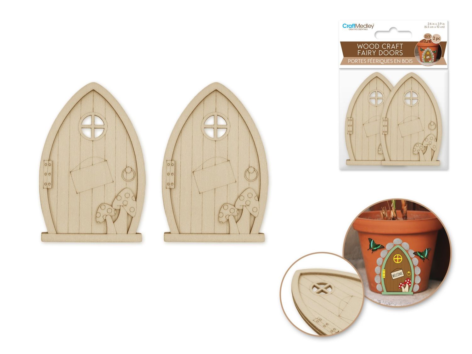 CraftMedley 2.4x3.1in Wood Craft DIY Mini Fairy Door Steeple 2pc