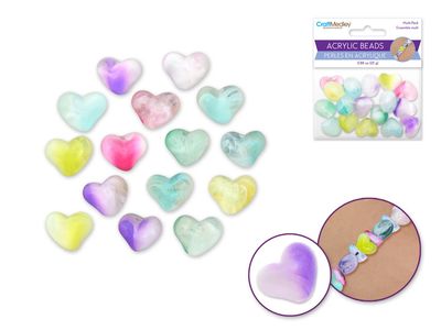 CraftMedley 17m Acrylic Beads Frosted Marble Multi Pack Heart 25g