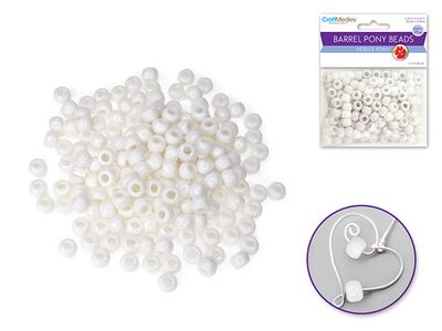 CraftMedley 9x6mm Pony Beads Barrel Standard White 175pc