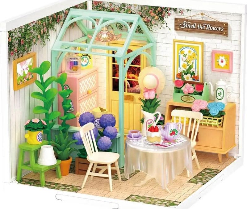 Robotime Super Creator Blooming Tea Garden DIY Miniature House Kit