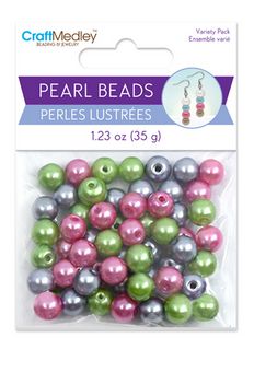CraftMedley 8mm Pearl Beads Jewel Glass Fired 3 Colour Multi Pack 35g