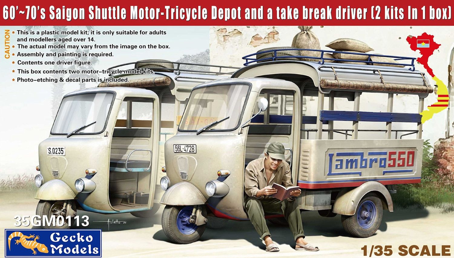 Gecko 1/35 60-70&#39;s Saigon Shuttle Motor-Tricycle Depot and a &quot;take break driver&quot;