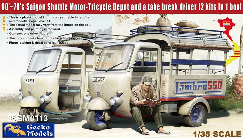 Gecko 1/35 60-70&#39;s Saigon Shuttle Motor-Tricycle Depot and a &quot;take break driver&quot;