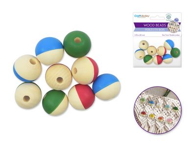 CraftMedley 20mm Wood Beads Duo Tone Primary 3 Color 8pc