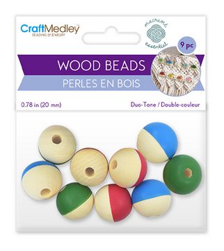 CraftMedley 20mm Wood Beads Duo Tone Primary 3 Color 8pc