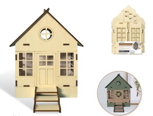 CraftMedley 7.4x2.8x9.5in 3D House Structure Closed Roof Wood DIY